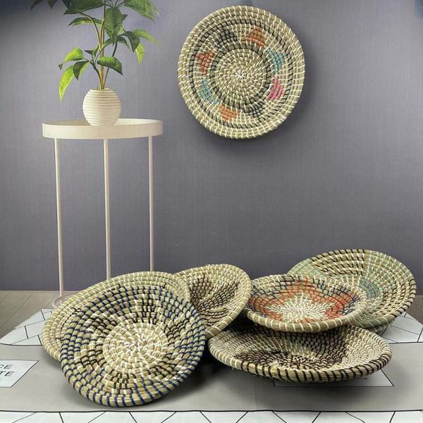 

novelty items year 2022 natural straw woven wall hanging room decoration art pendant decorative ornament basket boho decor trays