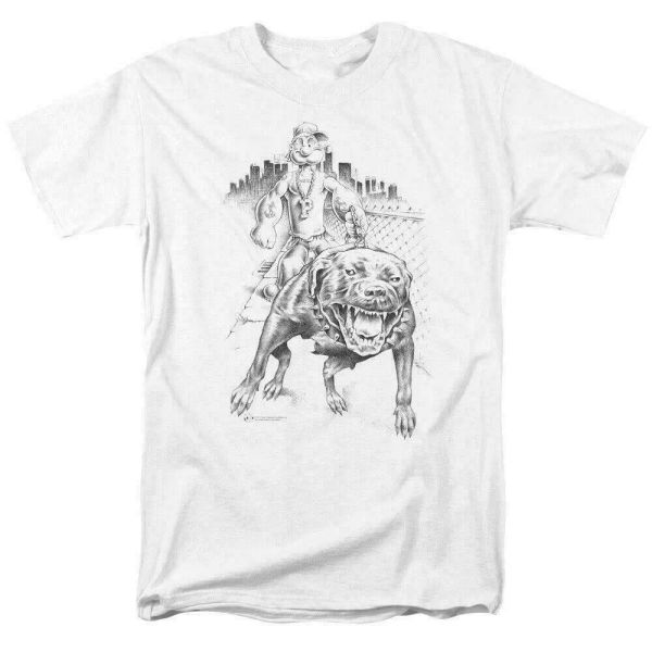 

popeye walking the dog t shirt licensed comic book cartoon tee white, White;black