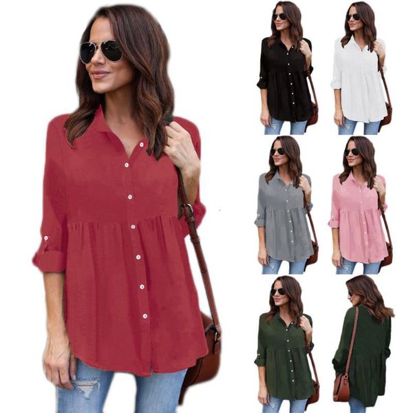 

women's blouses & shirts autumn women casual long sleeve ruffled buttons loose solid colour work lady blouse shirt mv73, White