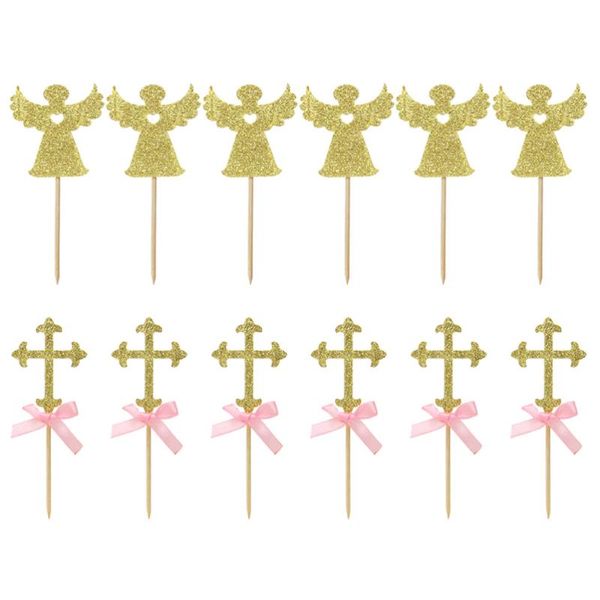 

other festive & party supplies 24pcs/2 packs cross and angel shape cake ers glittering picks cupcake decor for wedding birthday festiva