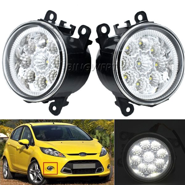 

2pcs/lotpair car front bumper led fog lights white yellow light for ford focus mk2-3 fusion fiesta mk7 fog lamps