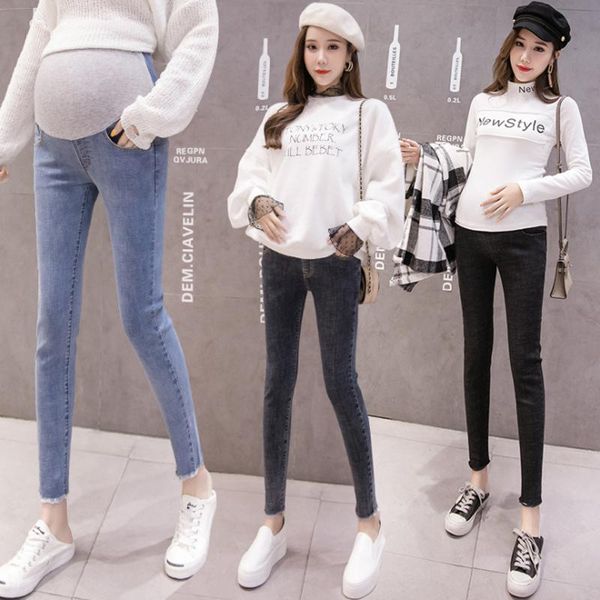 

maternity bottoms pregnant women jeans elastic waist pants spring and autumn models clothes, White