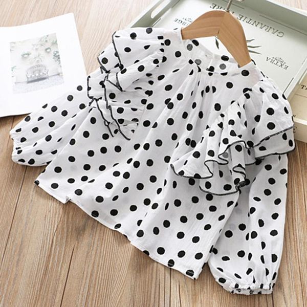 

shirts girls clothes long sleeve for blouse cotton baby princess toddler yellow/green/black dot shirt, White;black