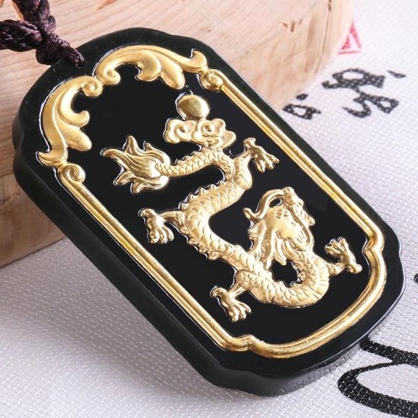

lockets hetian jade good luck men women necklaces pendant of gold moyu golden dragon 8682, Silver