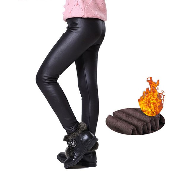 

trousers warm winter girls leggings faux leather pu skinny thick velvet kids pants for girl leggins bambina getry pantalones twhq, Blue