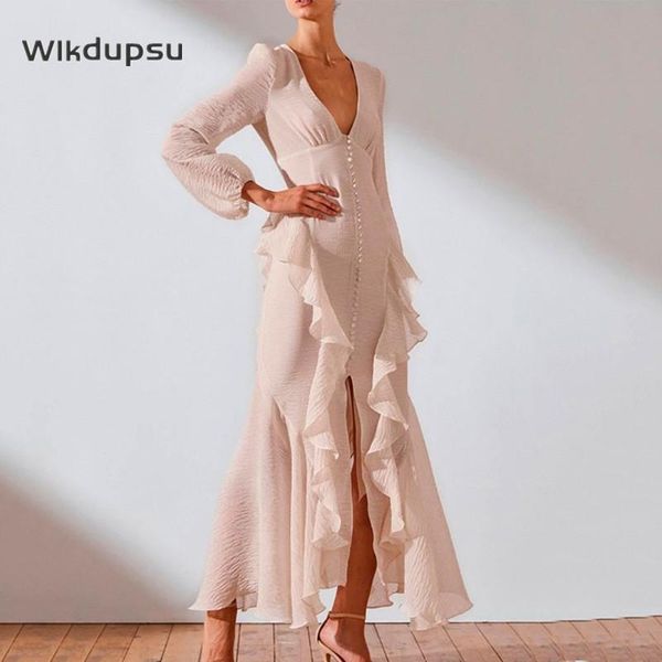 

spring summer fashion elegant ruffle dress v neck long sleeve runway designer dresses frocks for women style casual, Black;gray