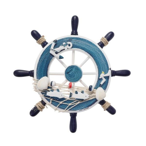 

novelty items winomo wooden 23cm beach boat ship steering wheel fishing net home wall decoration (blue)
