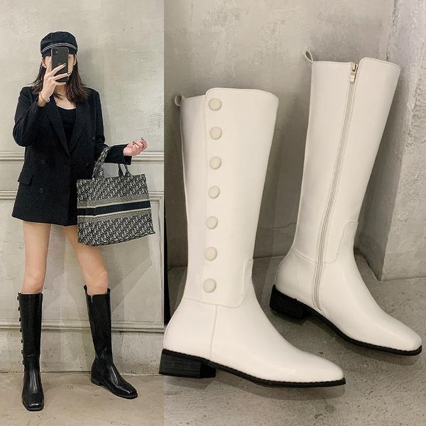 

boots 2021 women knee high female fetish zipper knight white platform winter black booties lady low heels shoes