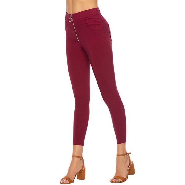 

women's pants & capris women slim pant solid color zipper high waist pencil 2021 fashion casual trousers, Black;white