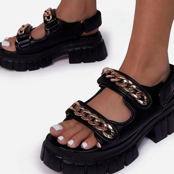 

women's summer sandals multicolor snakeskin platform open toe shoes height increasing hook & loop high heels chain zapatos, Black