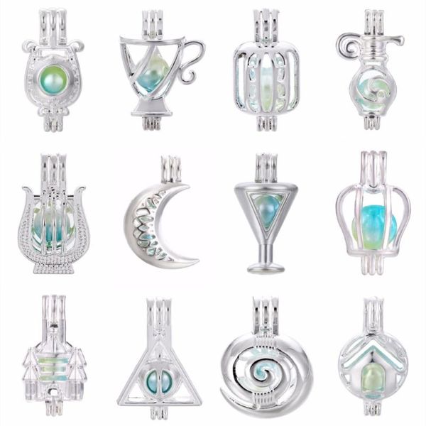 

pendants 5pcs silver wine bottle pearl cage locket essential oil diffuser necklace charms for oyster diy earring making pendant, Black
