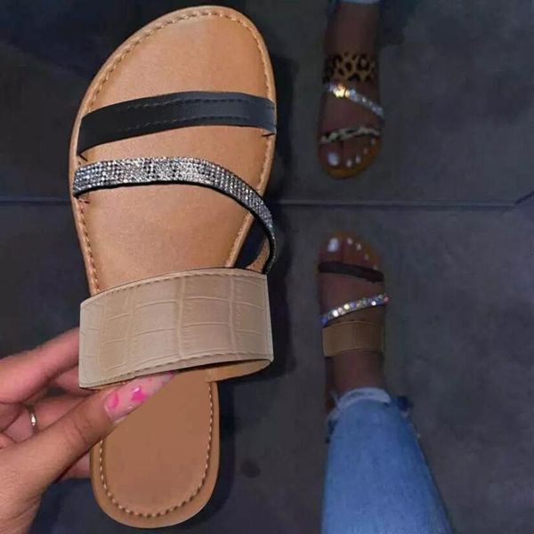 

fashion bright diamond women's shoes summer style crystal flip flops outdoor large size slippers women beach, Black