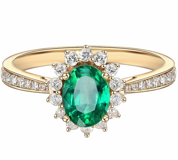 Anelli di diamanti con gemme di smeraldo di cristallo verde moda vintage per le donne 14k gioielli color oro bijoux bague accessorio regalo per feste