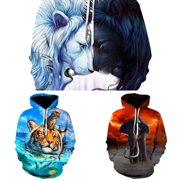 

men fashion herfst and winter 3d printing tiger hoodies nimal print capuchon sweater camouflage hunting clothing 1234, Black;green
