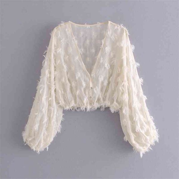

women short blouse shirt fashion v-neck long sleeve feather style spring summer shirts ol female blouses clothing 210524, White