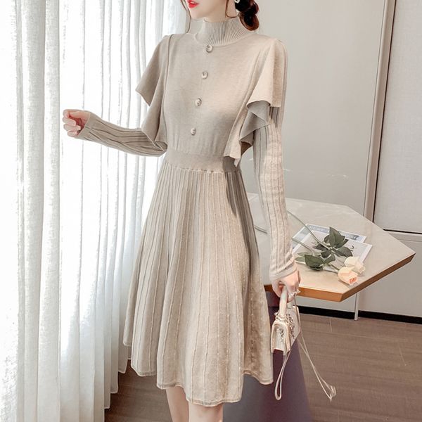 

dress autumn long winter knitted woman's nightgown base fashion thin korean christmas ladies dressed, Black;gray