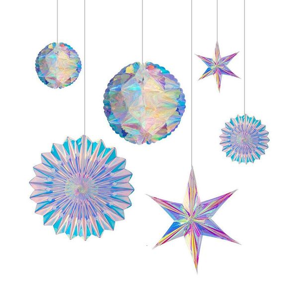 

neon film party snowflake colorful folding fan kindergarten pendant window decoration po props