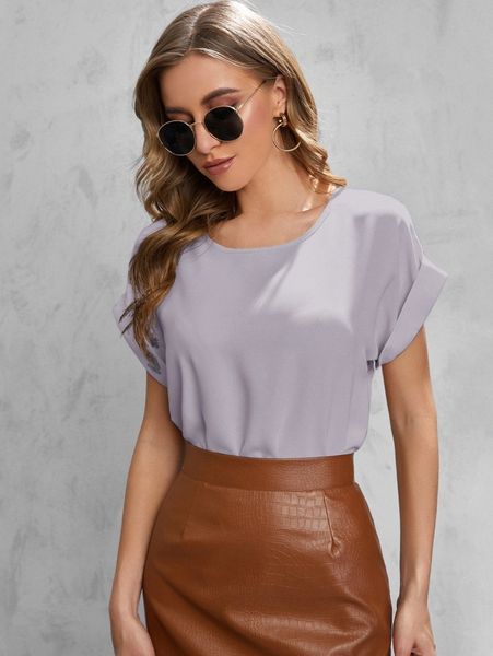 

solid rolled sleeve blouse o3xd#, White