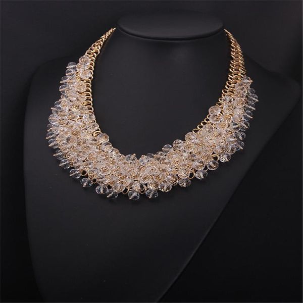 

fashion luxury clear crystal jewelry multi-layer chokers necklace elegant lady's party banquet wedding accessories wholesale, Golden;silver