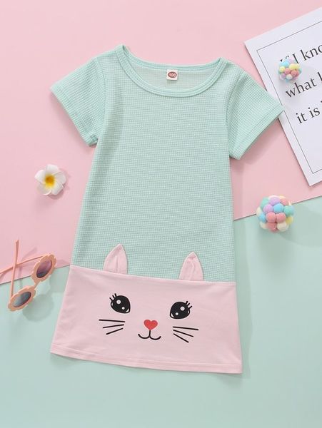 Vestido con diseño de orejas en 3D con gráfico de dibujos animados para niñas pequeñas SHE