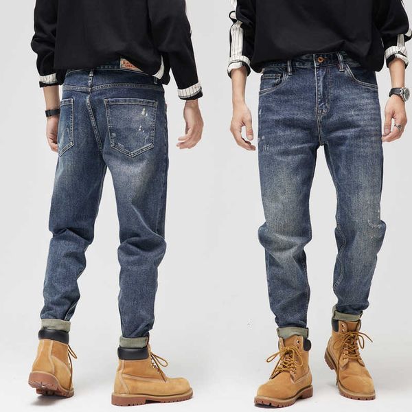 

korean style fashion men jeans retro blue loose fit casual wide leg ripped vintage designer street hip hop denim pants