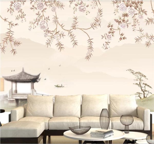 

large custom mural wallpaper hand-painted flowers and birds chinese background wall decoration painting wallpapers