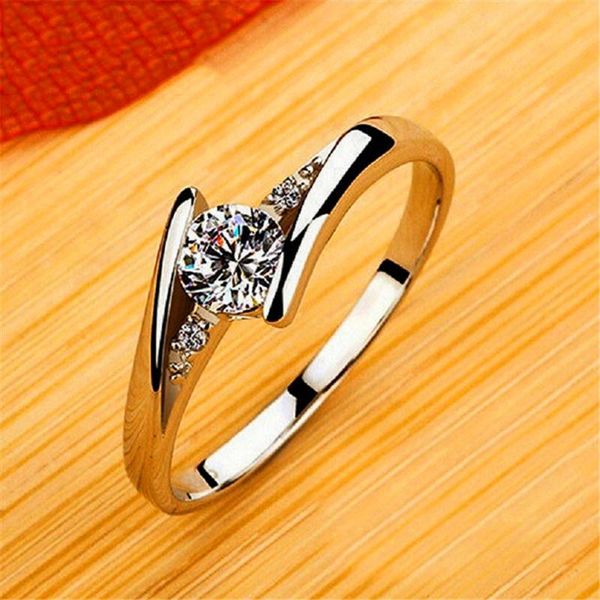 

wedding rings silver plated women round cubic zircon 4 design proposal engagement ring classic jewelry, Slivery;golden