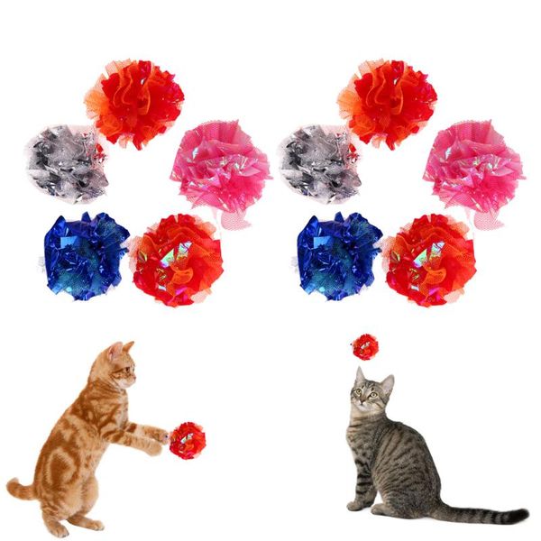 

cat toys 10pcs crinkle balls interactive sound ball nylon for kitten funny playing catnip treat