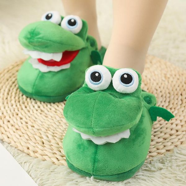

winter cotton slippers walk open mouth make strange crocodile dance dinosaur, Black