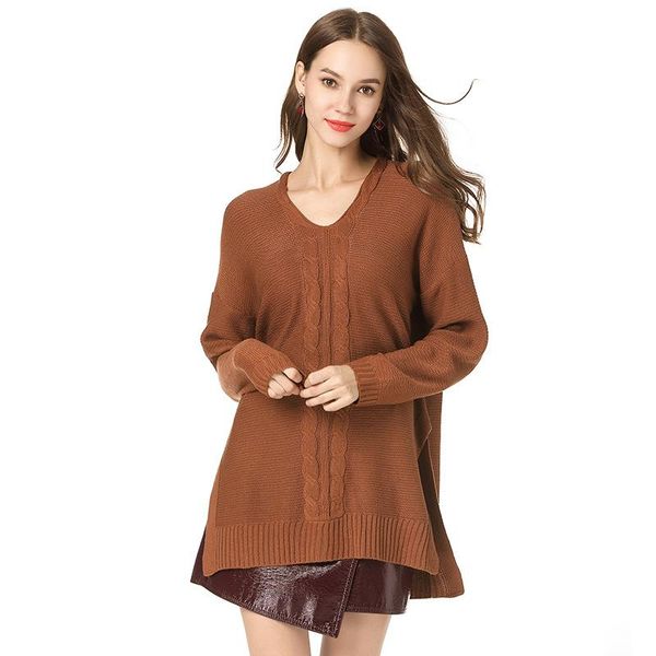 

winter v-neck long sweater in european and american fashion women's clothing pullovers female sweaters, White;black