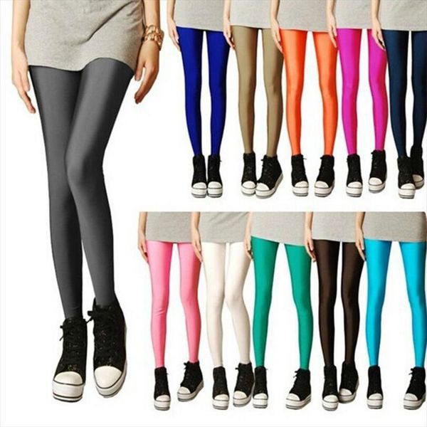 

spring solid candy neon high women legging stretched spandex pants girl clothing leggins plug size, Black