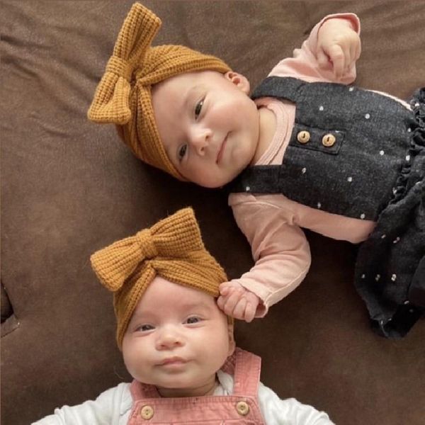 

caps & hats solid waffle crochet knitted bow baby hat beanies headwraps for girls boy 0-4t turban infant toddler born cap, Yellow