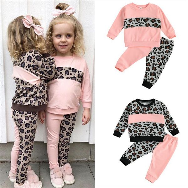 

1 4y fahion girls clothing sets autumn patchwork leopard print sweatshirts pants tracksuits for outfits, White