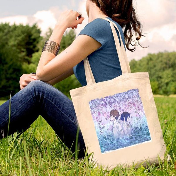 

storage bags harajuku kawaii y2k cartoon cute anime shopping bag canvas shopper reusable tote handbags shoulder collapsible