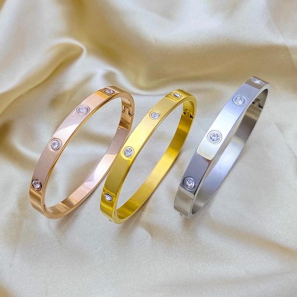 

bangle stainless steel bracelets beautiful lovers for women bangles cubic mosaic zirconia golden woman jewelry exquisite gift, Black