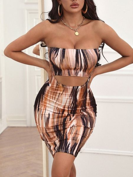 

sxy tie dye cut out bodycon tube dress a3gp#, Black;gray