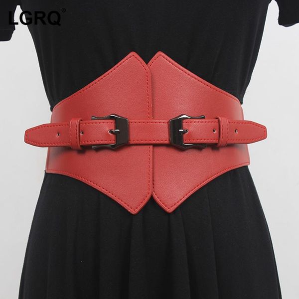 

belts [lgrq] pu leather red buckle irregular wide elastic belt personality women fashion tide all-match spring autumn 2021 1de3555, Black;brown