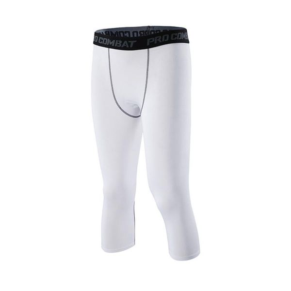 

gym clothing men's outdoor fitness running tight capris pants basketball football quick drying compression leggings training cropped tr, White;black
