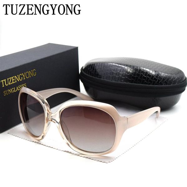 

tuzengyong sunglasses women brand designer oversized frame vintage girls polarized sun glasses with case, White;black