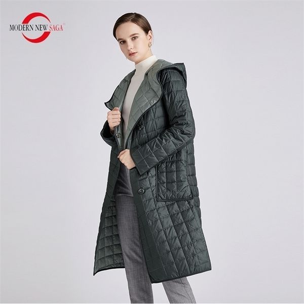 

modern saga women coat autumn thin cotton padded spring long jacket hooded parka woman quilted  210922, Black