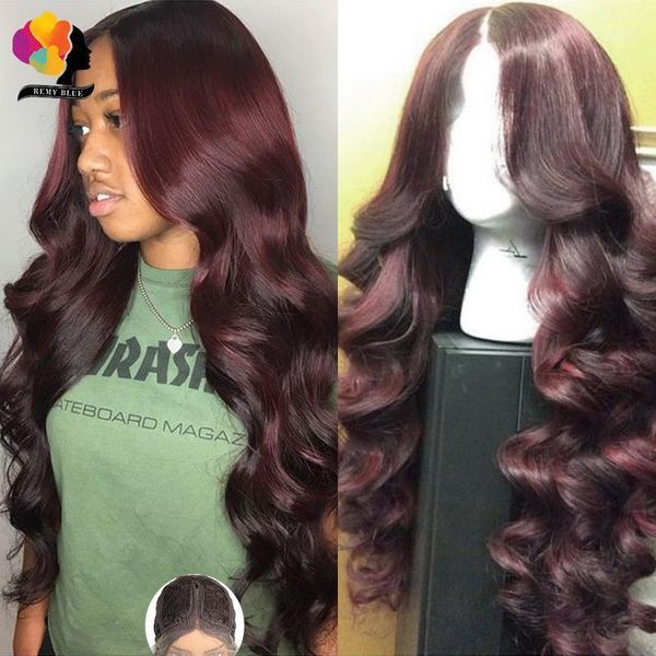 

burgundy peruvian body wave human hair wigs for women 99j red transparent 13*1 lace front wig remy deep part wigs1, Black;brown