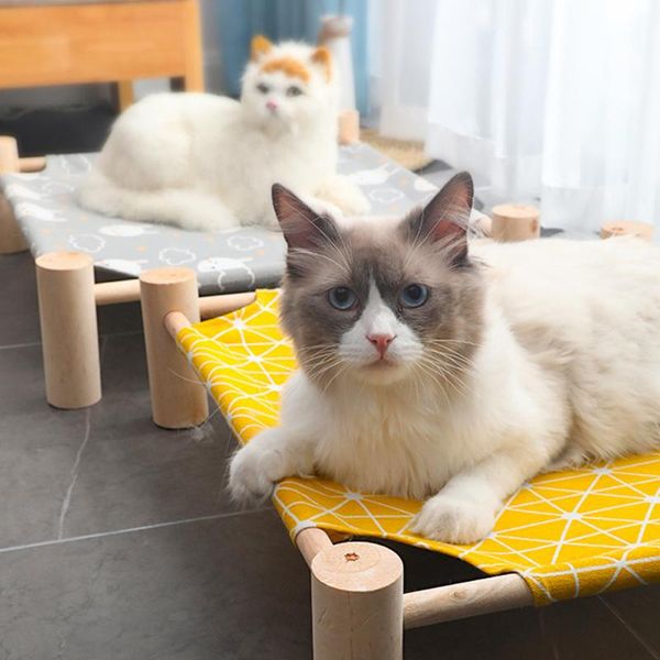 

detachable dog cat hammock bed wood canvas lounge for small cats dogs durable kitten cottages pet accessories kennels & pens