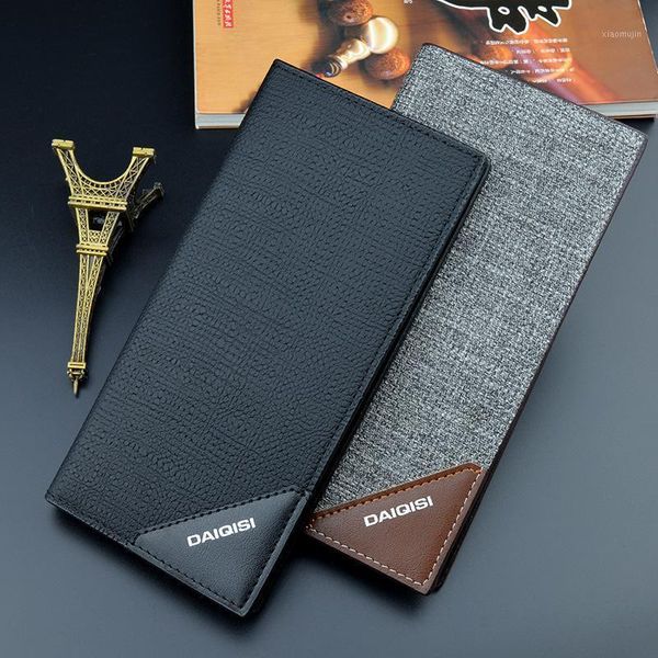 

purse men's wallet long wallets vertical three fold fashion youth soft multi card large bill suit bag, White
