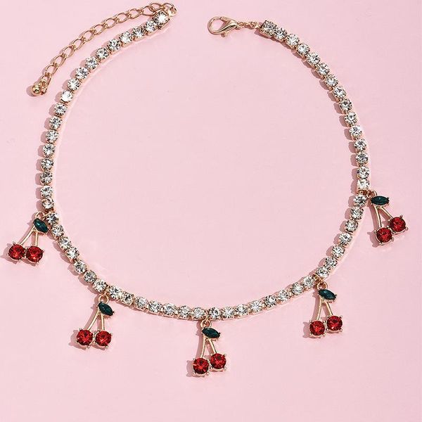 

chokers style bohemia rhinestone cherry pendant fashion necklaces cz white crystal women gold plated clavicular chain party jewelry, Golden;silver