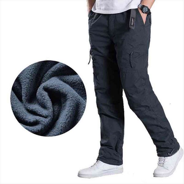 

brand plus size men cargo pants winter thick warm pants full length multi pocket casual military baggy tactical trousers, Black