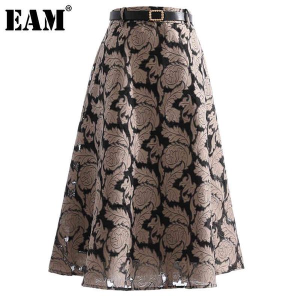

[eam] high waist khaki big size embroidered long splicing half-body skirt women fashion spring autumn 1dd6418 21512, Black