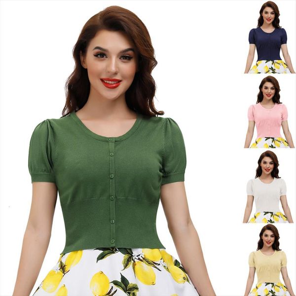 

short women sleeve u womens sweater neck button placket cropped knitting coat knitwear solid sweet ladies, White;black