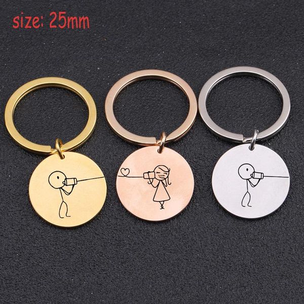 

keychains round stainless steel stick figure keychain engraved a lover transfer love for lovers couple girlfriend boyfriend fashion gift, Silver