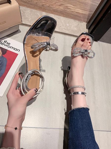 

summer bow shoes luxury sandals high heels buckle strap suit female beige square toe fashion stiletto high-heeled black dress