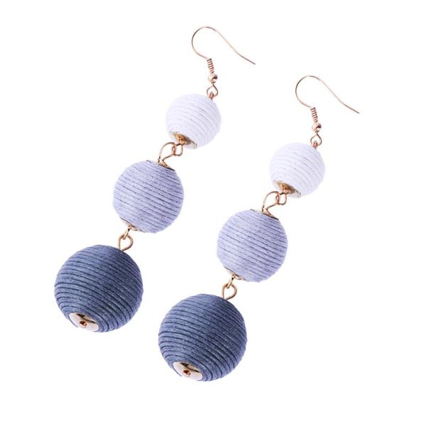 

hoop & huggie thread dangle earrings for pom drop beaded bohemia jewelry (gradient color), Golden;silver